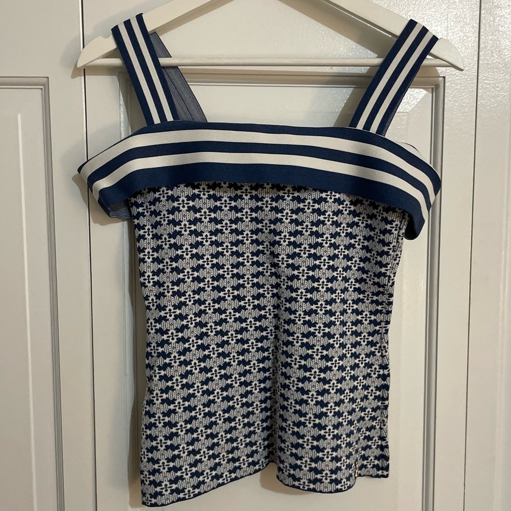 Patrizia Pepe Navy and White Striped Tank Top